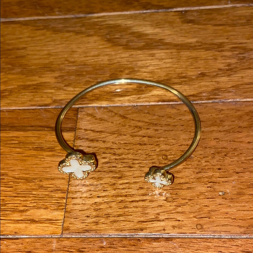 Gold and Cream Open Bangle Bracelet